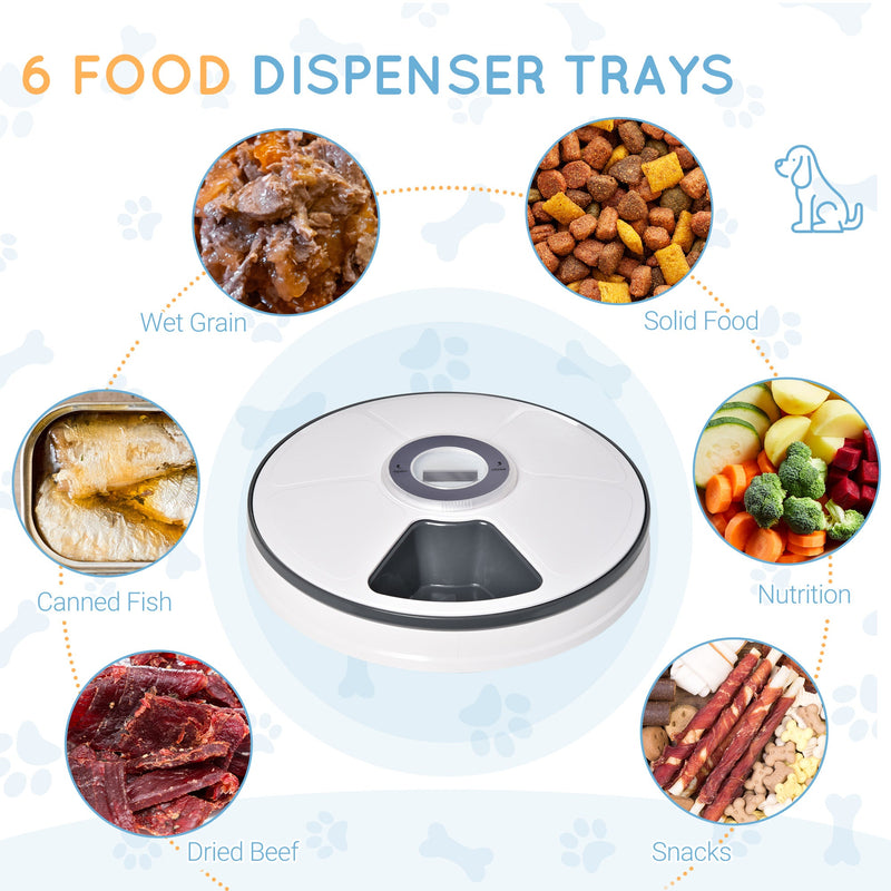 Pet Feeder with Digital Timer, 6-Meal Food Dispenser Trays for Wet or Dry Food