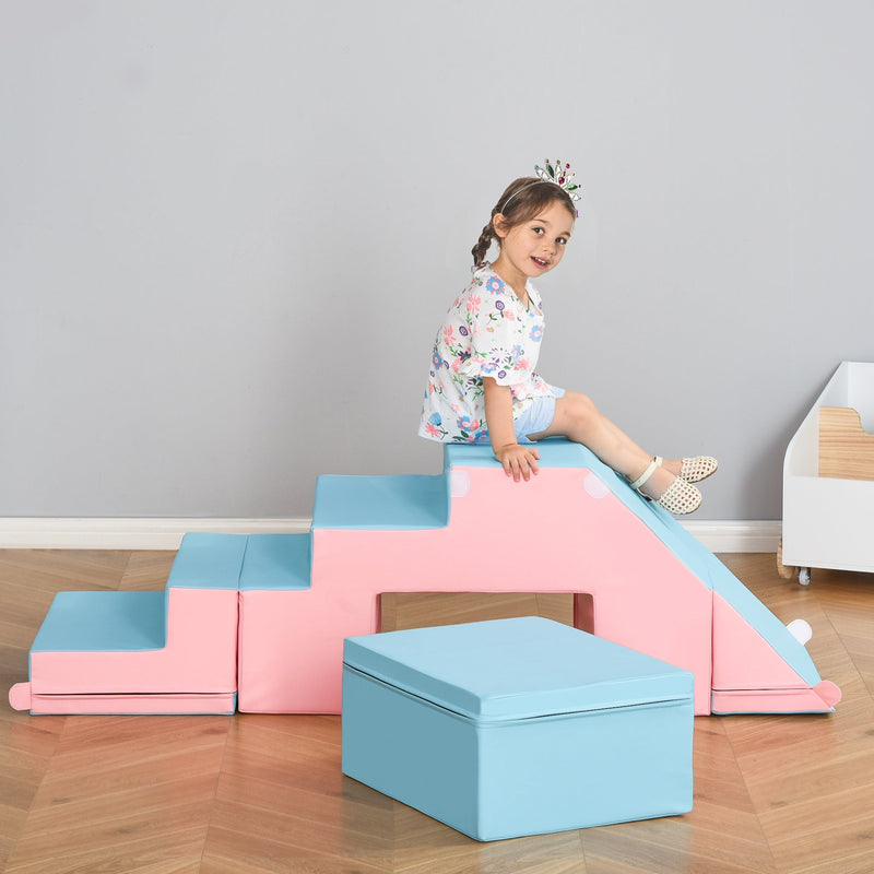 HOMCOM Soft Play Set Kids 2-piece Baby Foam Climber Climbing Indoor Block Toys Gross Motor Development for Toddlers 1-3 Years