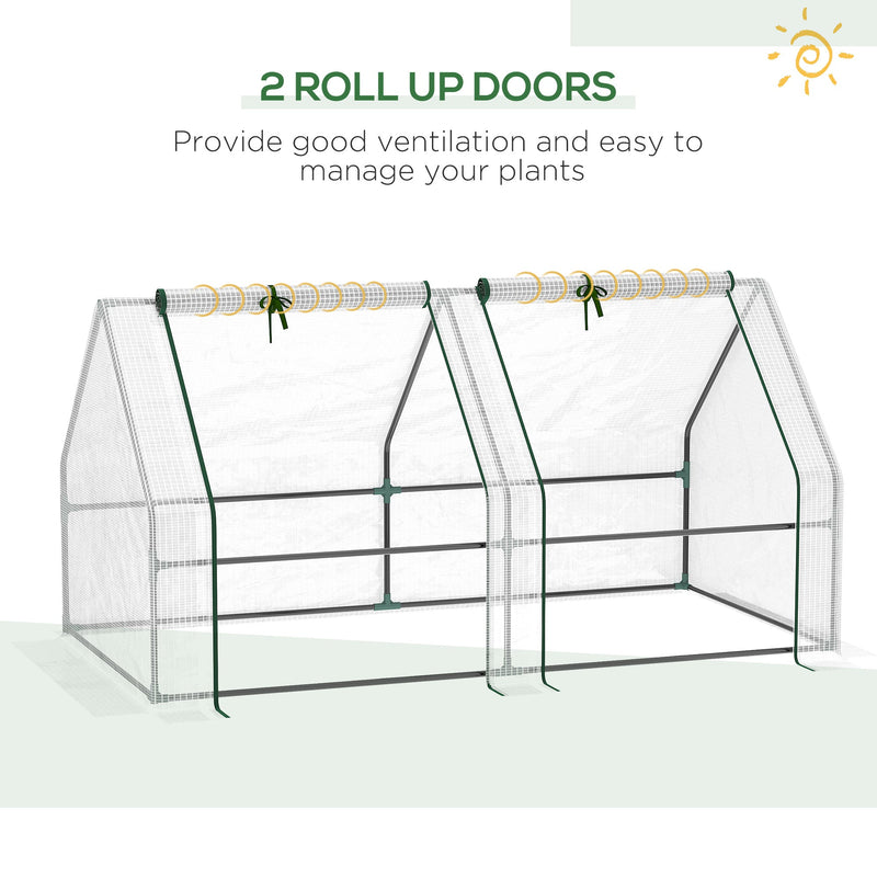 Outsunny Mini Small Greenhouse with Steel Frame & PE Cover & Zippered Window Poly tunnel Steeple for Plants Vegetables, 180 x 90 x 90 cm, White