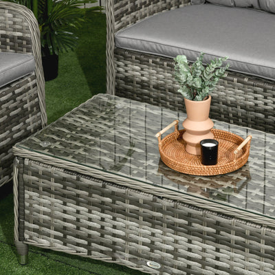 Outsunny 4 Pieces PE Rattan Wicker Sofa Set Outdoor Conservatory Furniture Lawn Patio Coffee Table w/ Cushion - Grey