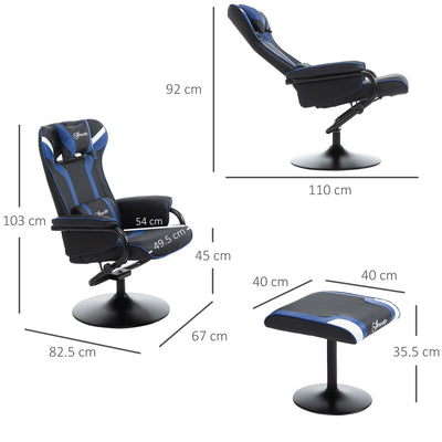 Vinsetto 2 Pieces Video Game Chair and Footrest Set, Racing Style Recliner with Headrest, Lumbar Support, Pedestal Base for Home Office, Blue