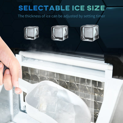 HOMCOM Ice Maker Machine, Counter Top Ice Cube Maker for Home, 20kg in 24 Hrs, 3.2L with Adjustable Cube Size, Self Cleaning Function, Ice Scoop