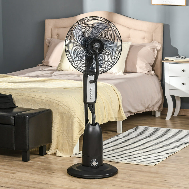 HOMCOM Pedestal Fan with Water Mist Spray, Standing Fan, Humidifying Misting Fan with 3 Speeds, 2.8L Water Tank, Black