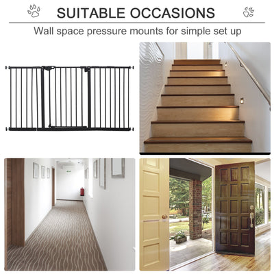 PawHut Retractable Pet Safety Gate Dog Barrier Home Doorway Corridors Room Divider Stair with 3 Extensions and Adjustable Screws Black 76.2 x 152.3 cm