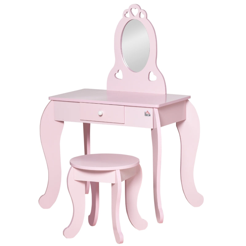 Kids Vanity Table And Stool Girls Dressing Set Make Up