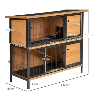 2-Floor Rabbit Hutch, Slide-Out Tray Feeding Trough Lockable Door