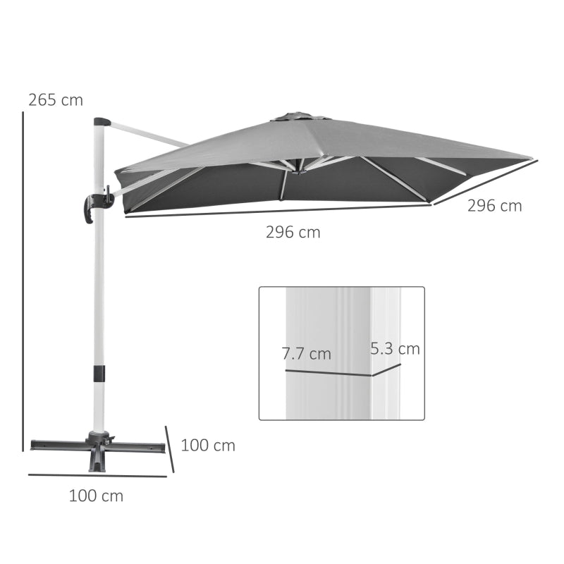 Square Garden Umbrella With Cross Base- Grey