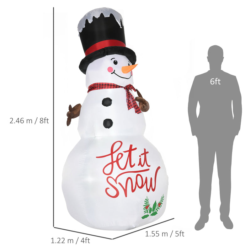 Outsunny 8ft Inflatable Christmas Snowman with Black Hat and Red Scotch Scarf, Blow-Up Outdoor LED Yard Display for Lawn Garden Party