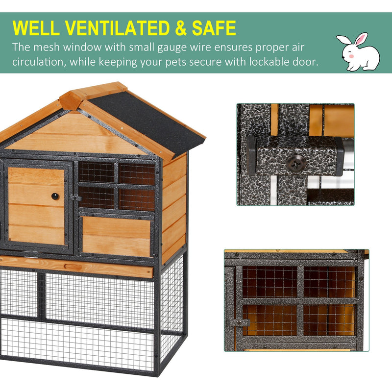 PawHut Wood-metal Guinea Pigs Hutches Elevated Pet Bunny House Rabbit Cage with Slide-Out Tray Outdoor