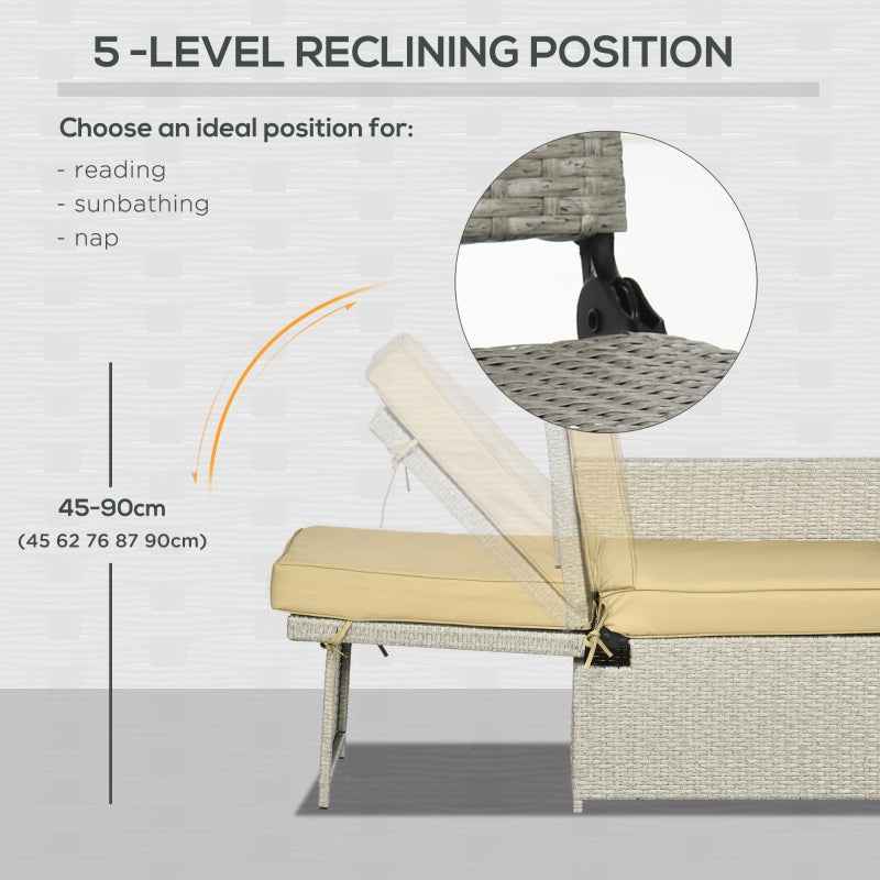 5 PCs PE Rattan Lounger- Beige