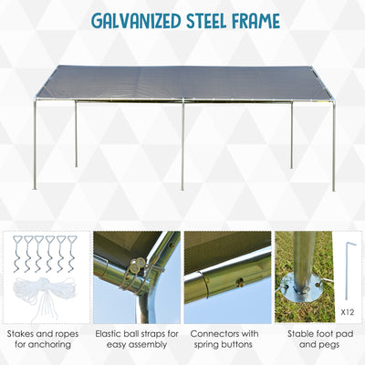 Outsunny 3 x 6m Heavy Duty Carport Garage Car Shelter Galvanized Steel Outdoor Open Canopy Tent Water UV Resistant Waterproof, Grey