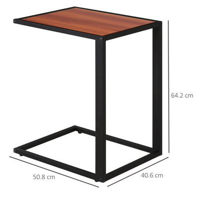 HOMCOM C-Shaped Side Table, Sofa End Table with Metal Frame, Accent Couch Table for Living room, Bedroom, Walnut and Black