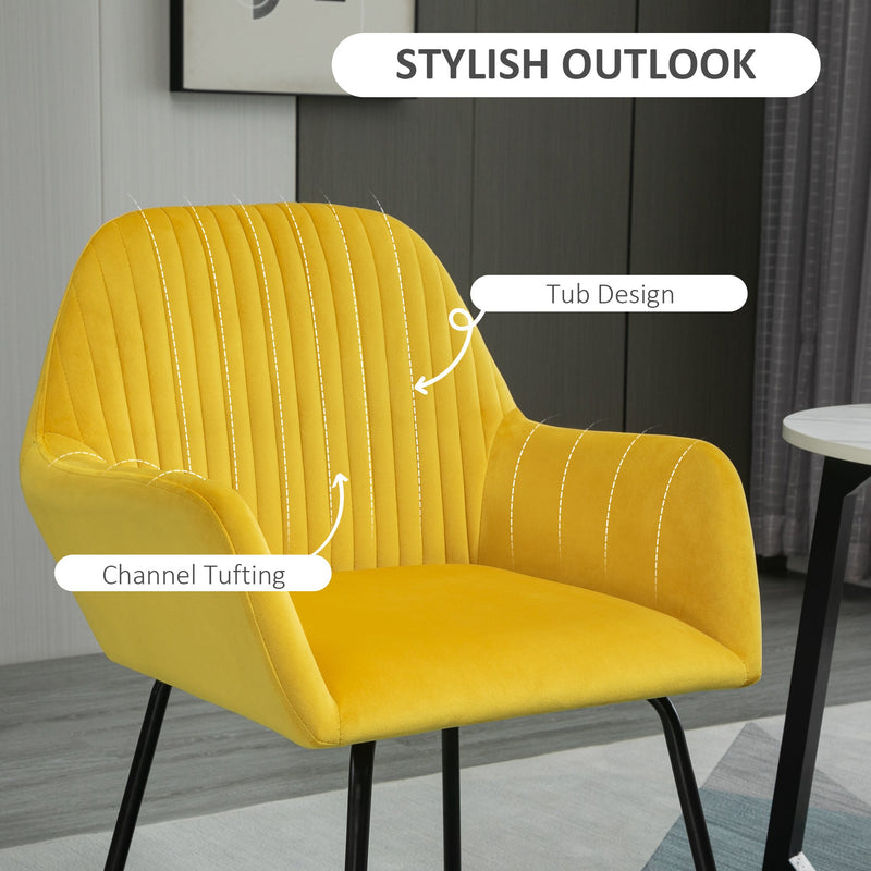 HOMCOM Modern Accent Chair Velvet-Touch Fabric Upholstered Lounge Armchair with Metal Base, Yellow