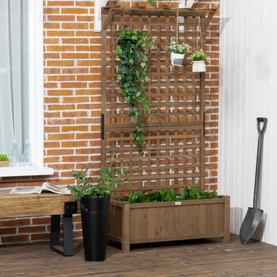 Jardinera de madera con enrejado para plantas trepadoras - Café 