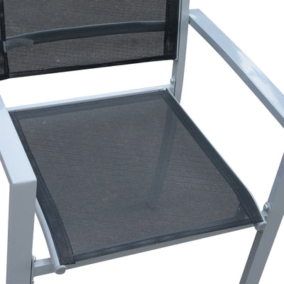 Outsunny Set Of 2 Outdoor Chairs Square Steel Frame Texteline Seats Foot Caps Mesh Boxy Comfortable Easy Clean Black Grey