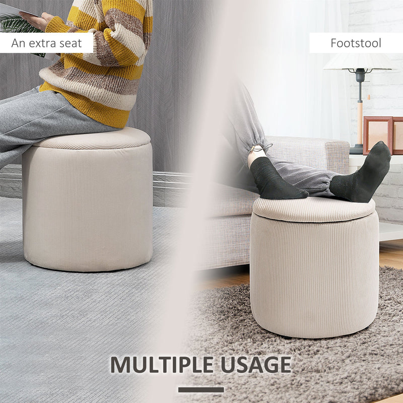 HOMCOM Modern Storage Ottoman with Removable Lid, Fabric Storage Stool, Foot Stool, Dressing Table Stool, Set of 2, White