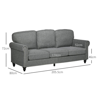 Three-Seater Studded Edge Sofa - Grey