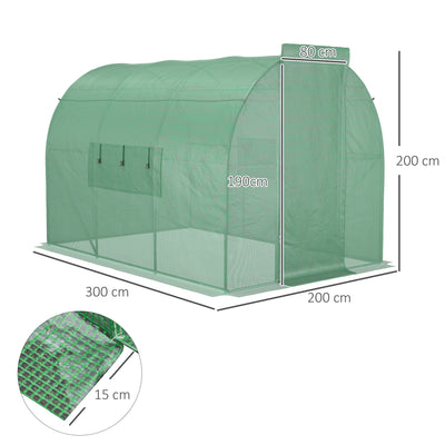 Outsunny Large Walk-In Greenhouse, Plant Gardening Tunnel Hot House with Metal Hinged Door, Galvanised Steel Frame & Mesh Windows (3 x 2M)