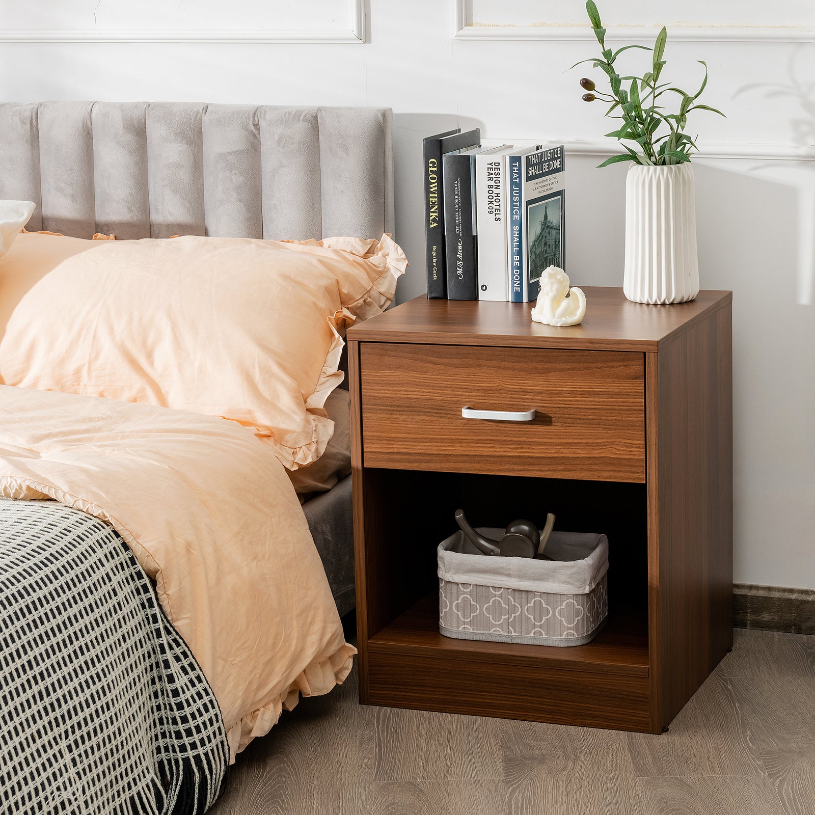 Open nightstand on sale with drawer