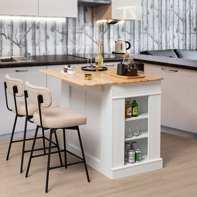 Isla de cocina abatible con encimera extensible y estantes ajustables, color blanco