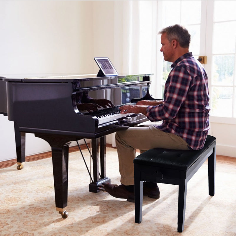 Height-adjustable Piano Stool with Padded Cushion and Storage Compartment