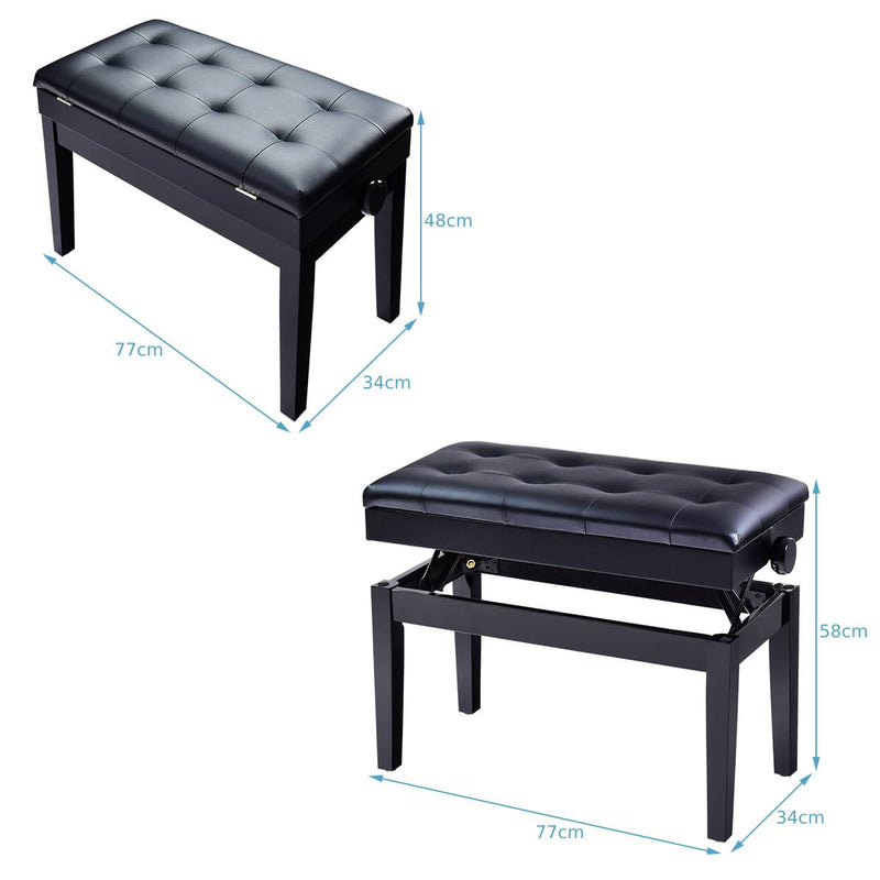 Height-adjustable Piano Stool with Padded Cushion and Storage Compartment