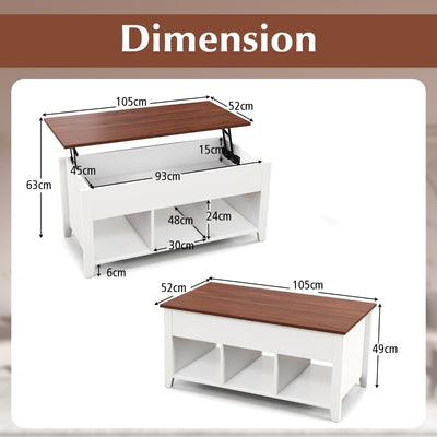 Mesa de centro elevable con compartimento oculto y tapa elevable, color blanco