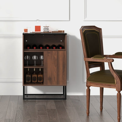 Freestanding Wine Cabinet with Tempered Glass Top