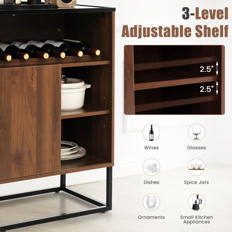 Freestanding Wine Cabinet with Tempered Glass Top