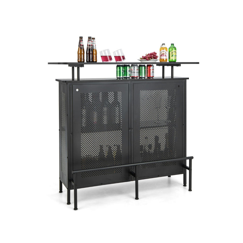 4-Tier Home Bar Unit with 2 Wine Storage Shelves and 6 Stemware Holders-Black