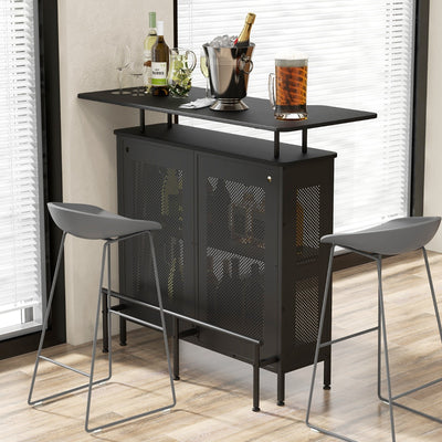 4-Tier Home Bar Unit with 2 Wine Storage Shelves and 6 Stemware Holders-Black