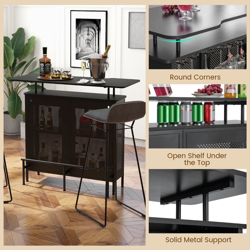 4-Tier Home Bar Unit with 2 Wine Storage Shelves and 6 Stemware Holders-Black