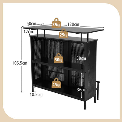 4-Tier Home Bar Unit with 2 Wine Storage Shelves and 6 Stemware Holders-Black