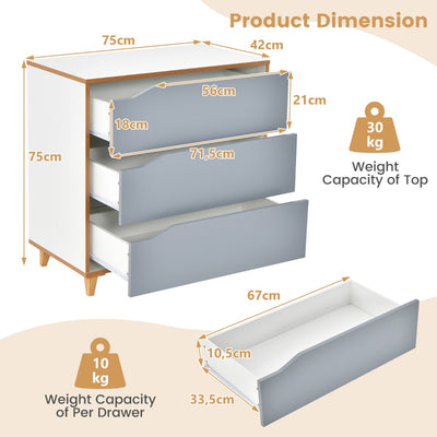 Modern 3 Drawer Chest Dresser with Large Storage Capacity Embedded Handle-Grey