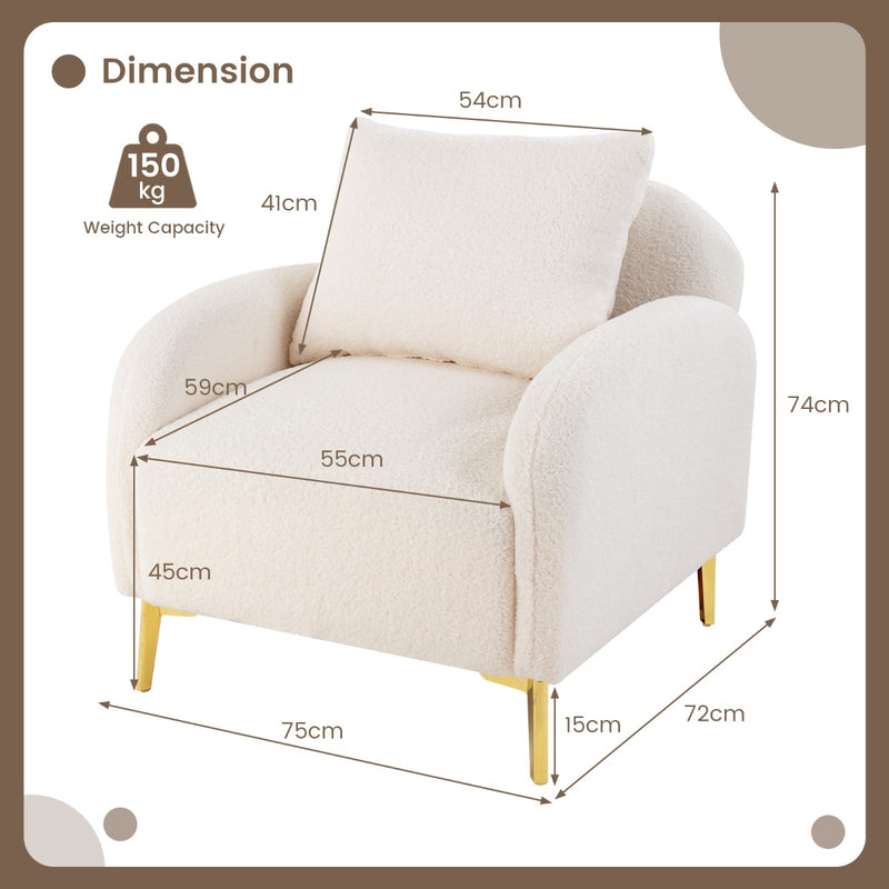 Modern Accent Chair Upholstered Armchair with Removable Pillow-White