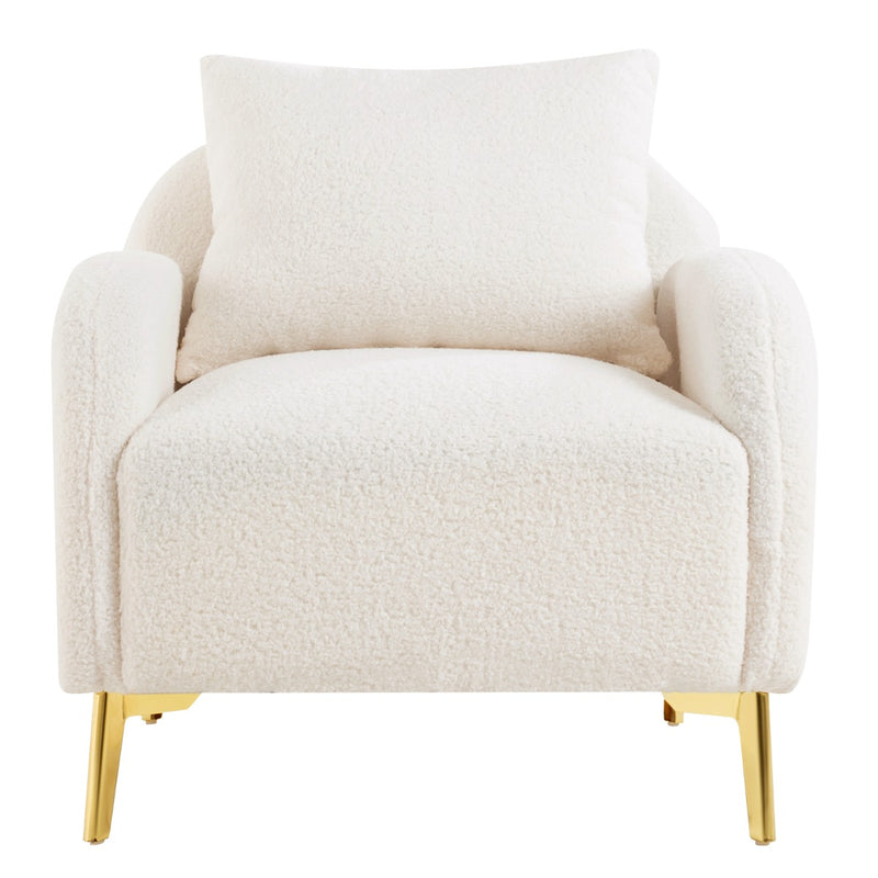 Modern Accent Chair Upholstered Armchair with Removable Pillow-White