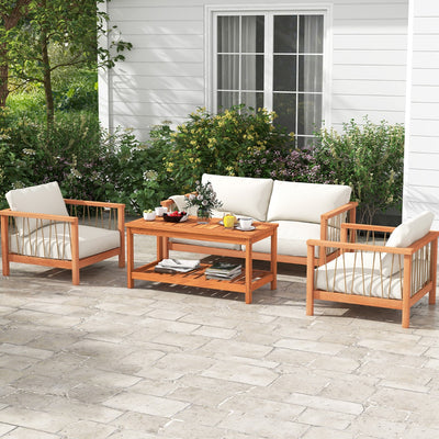 Patio Coffee Table with Solid Wood Structure