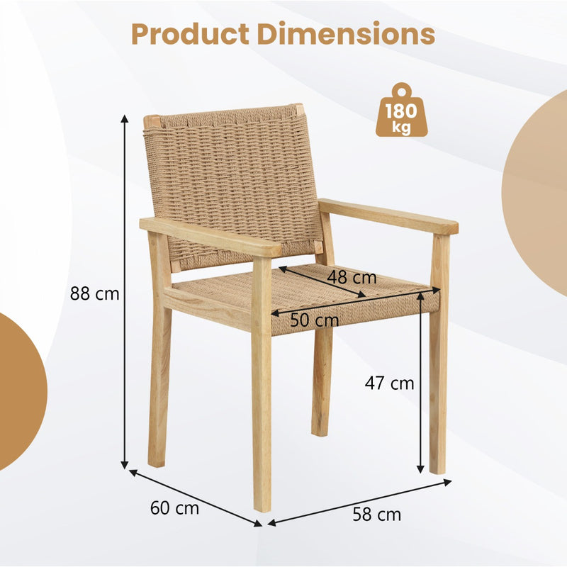 Juego de 2 sillas de madera con asiento tejido con cuerda de papel, color natural