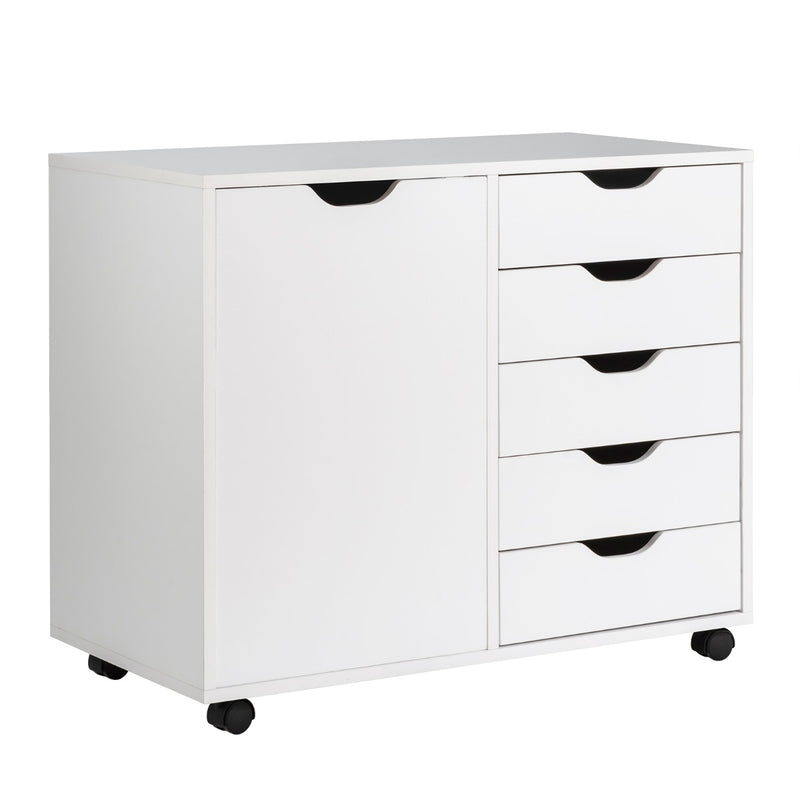 5-Drawer Mobile Side Cabinet with Wheels-White