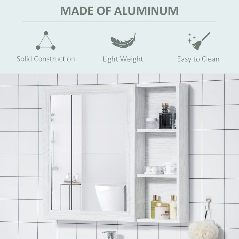 kleankin Bathroom Cabinet Wall Mounted, Aluminium Storage Organiser with Single Mirrored Door and 3-tier Shelves, White