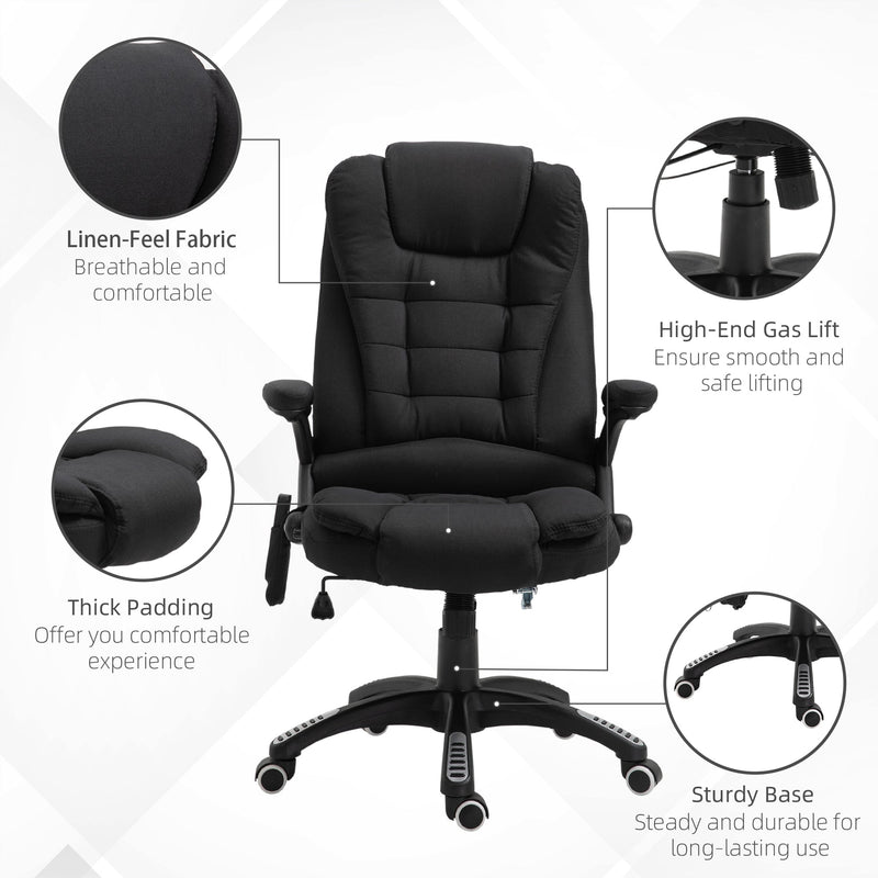 Vinsetto Massage Recliner Chair Heated Office Chair with Six Massage Points Linen-Feel Fabric 360° Swivel Wheels Black