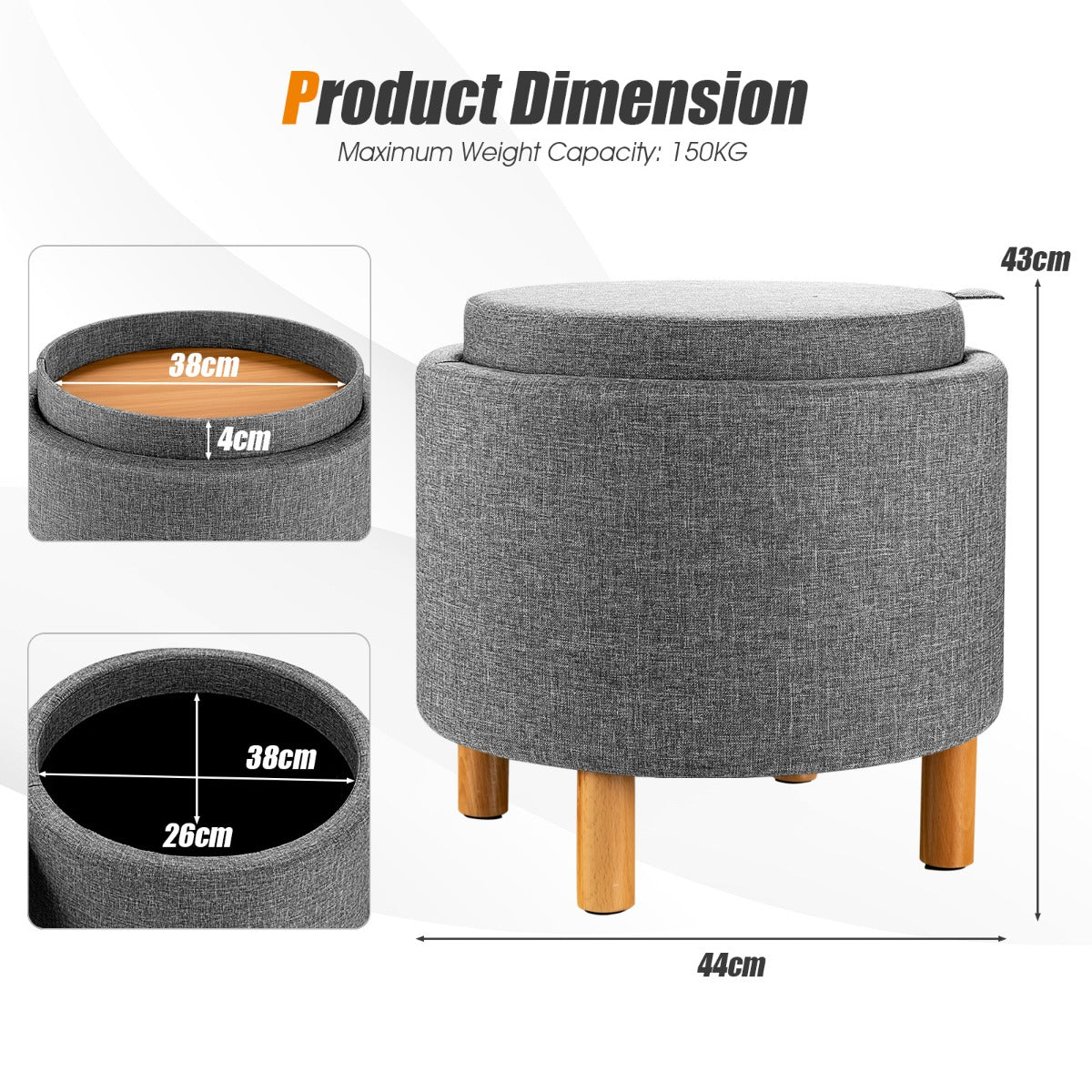 Modern round shop storage ottoman