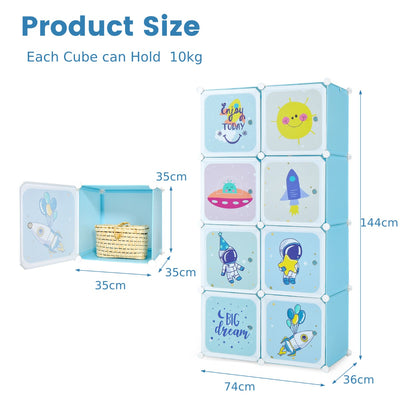 8-cube Baby Closet Organizer with Doors and Hanging Section-Blue