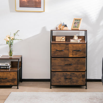 Free Standing Floor Storage Chest with Steel Frame and Fabric Bins-Brown