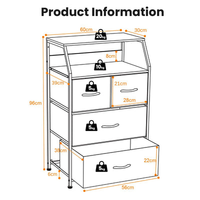 Free Standing Floor Storage Chest with Steel Frame and Fabric Bins-Brown