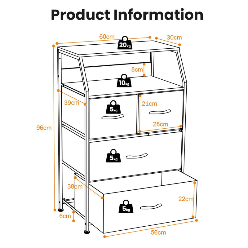 Free Standing Floor Storage Chest with Steel Frame and Fabric Bins