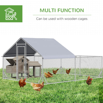 PawHut Walk In Chicken Run, Galvanized Chicken Coop Outdoor Hen House Poultry, Duck Rabbit Hutch for Backyard with Water, UV-Resist Cover, 4 x 3 x 2 m