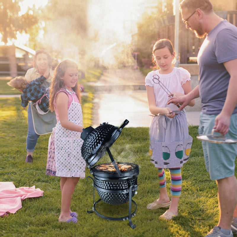 Outsunny Cast Iron Ceramic Kamado Charcoal BBQ Oven Black