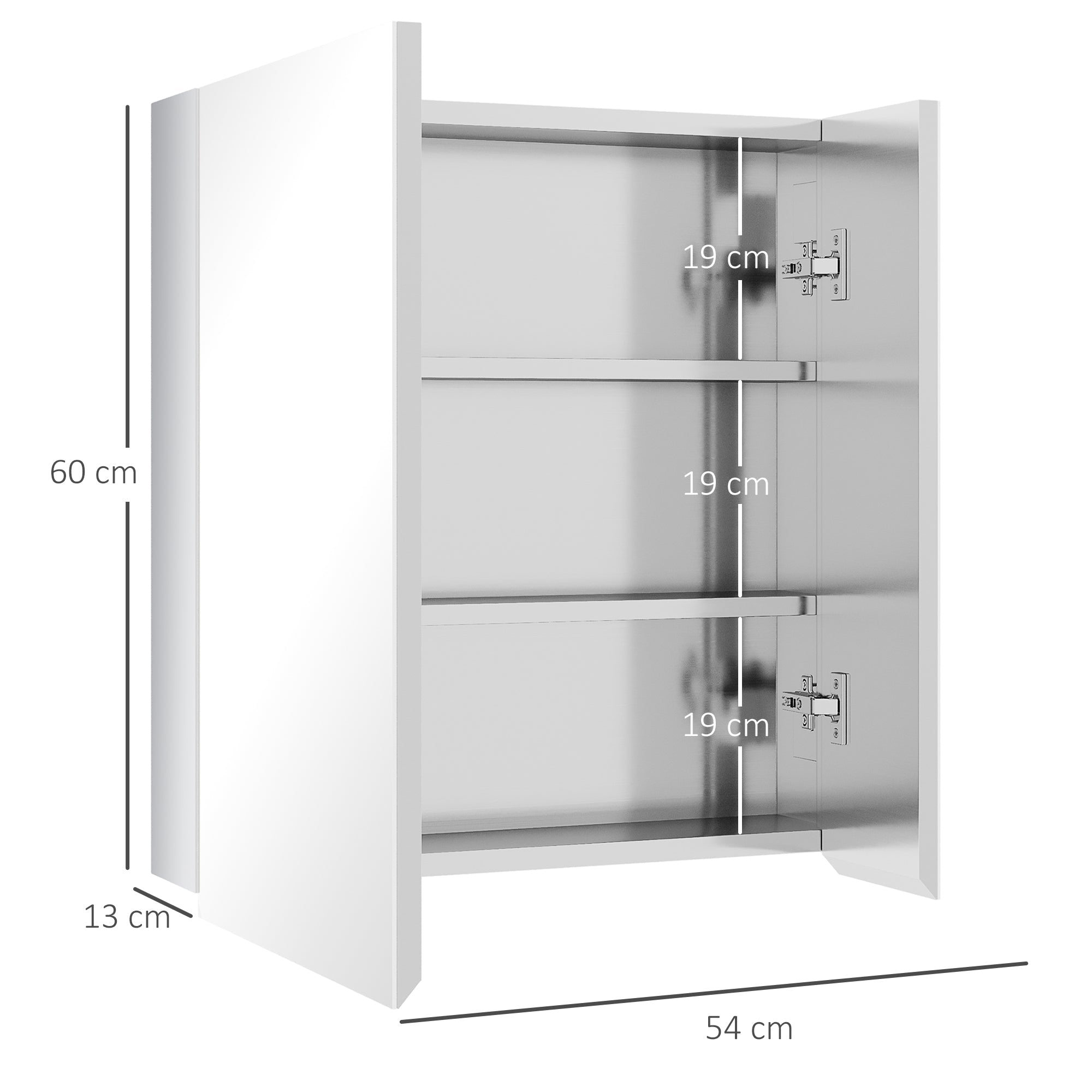 kleankin Stainless Steel Wall Mount Bathroom Medicine Cabinet with Mirror Storage Organizer Double Doors Silver