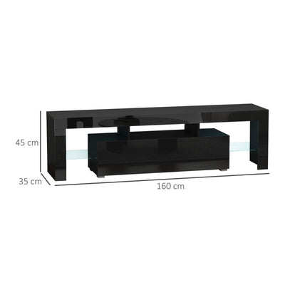 High Gloss Futuristic TV Stand, With LED Lights - Black